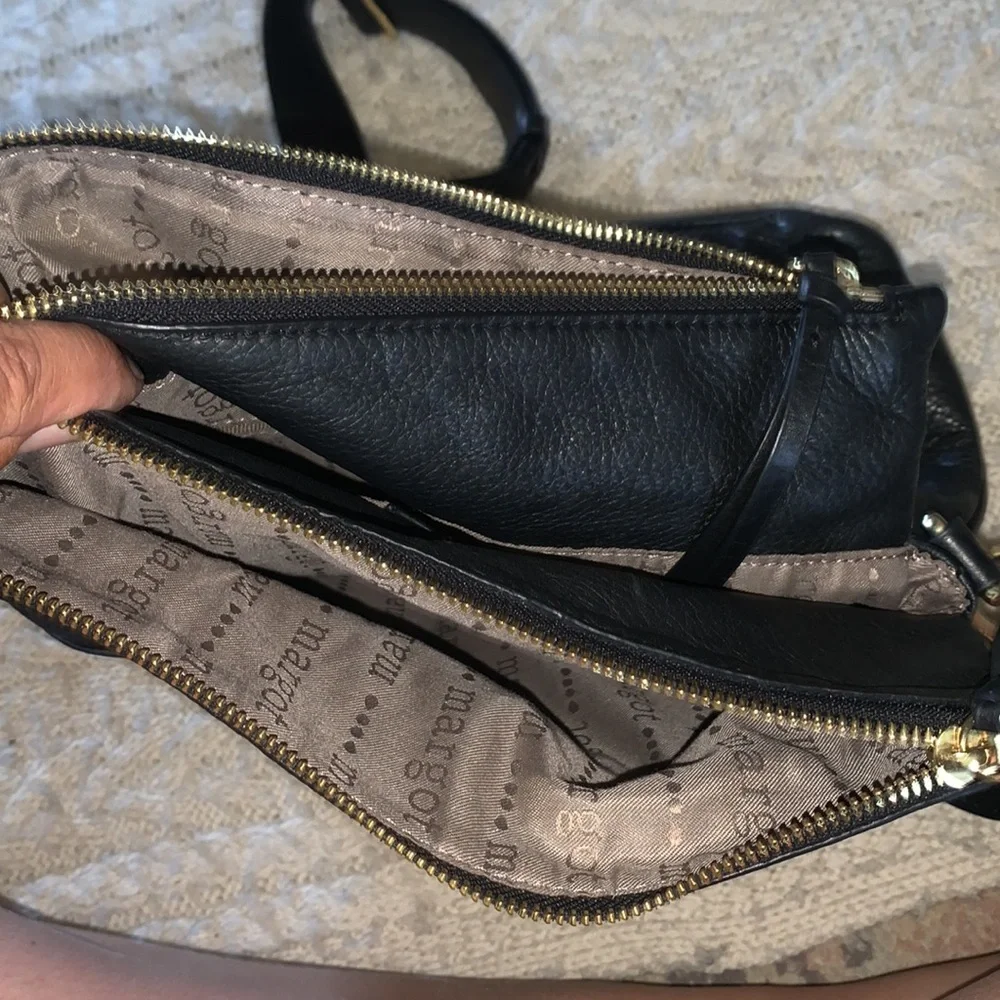 Margot Black Leather Crossbody Hobo Satchel Bag